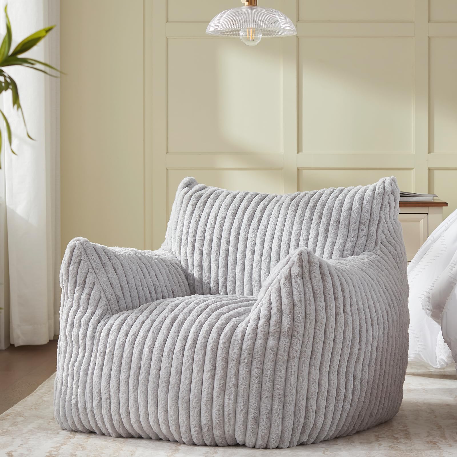 Giant Bean Bag Chairs for Adults Teens, Large Bean Bag Sofa Chairs with Filling Comfy Fuzzy BeanBag Chair with Armrests for Bedroom Living Room ReadingOEKO-TEX STANDARD 100