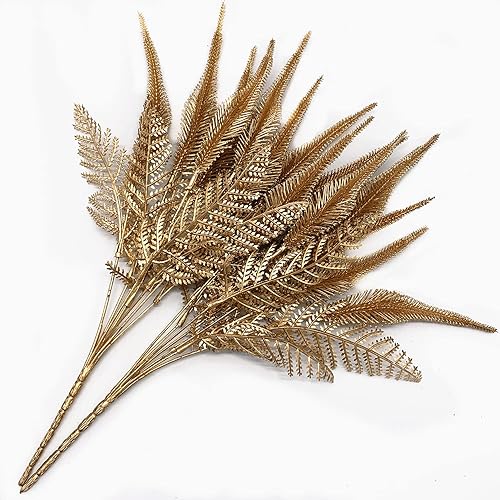 Vista 66 de CATTREE Helechos dorados - Plantas artificiales grandes y altas de 30 pulgadas, paquete de 2 decoraciones de Navidad, hojas de Boston doradas Hojas