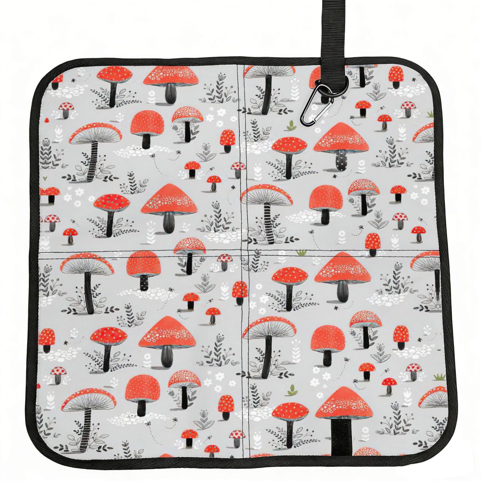 SDEGTHO Cartoon Mushrooms Printed Foldable Seat Pad with Closure, Lightweight Cushion for Airplane Travel Camping