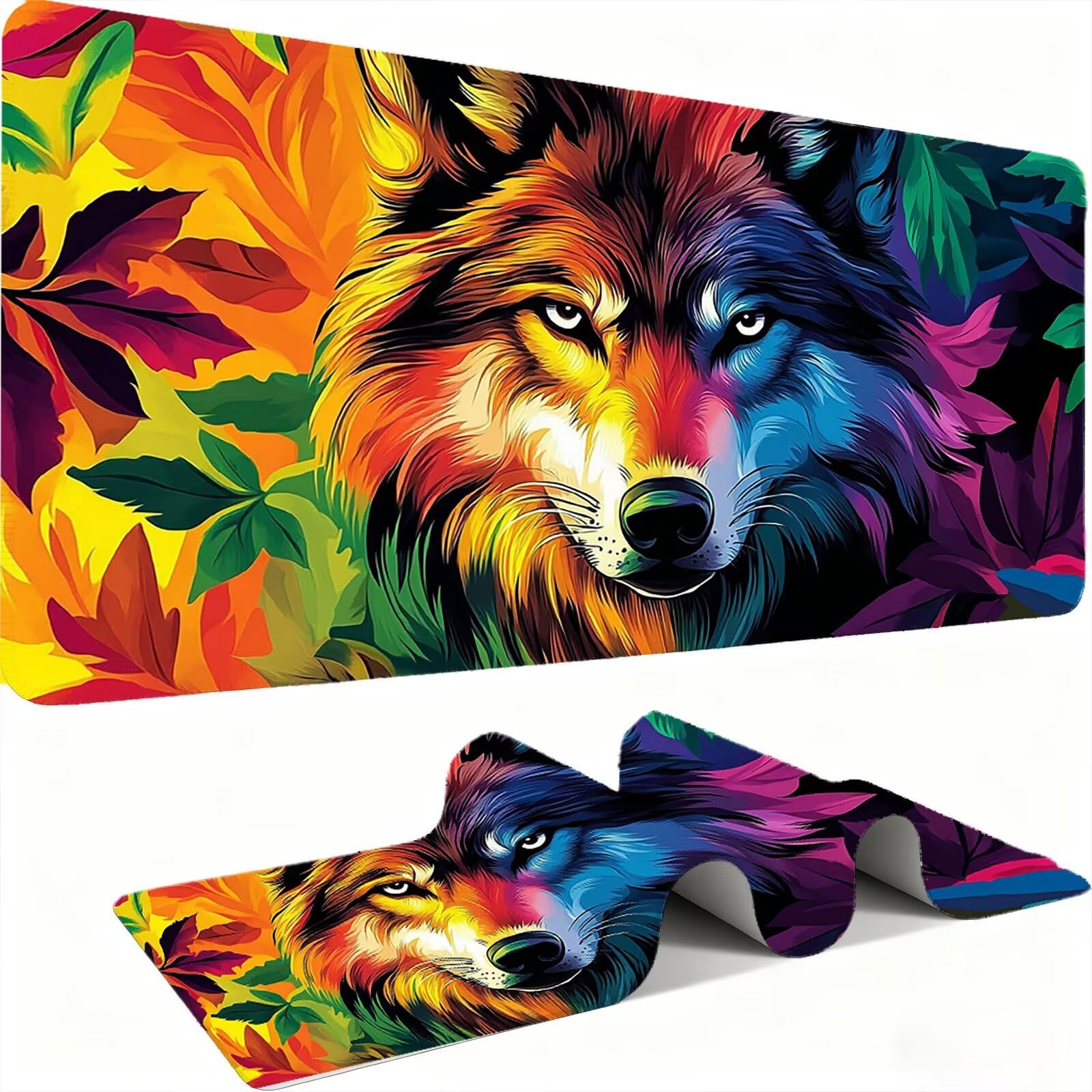 Podkładka pod mysz wilk/zwierzę XXL 1500 x 800 mm duża podkładka pod mysz szyte krawędzie wodoodporna antypoślizgowa duże rozszerzone akcesoria biurowe do komputera, przenośny poprawia dokładność i
