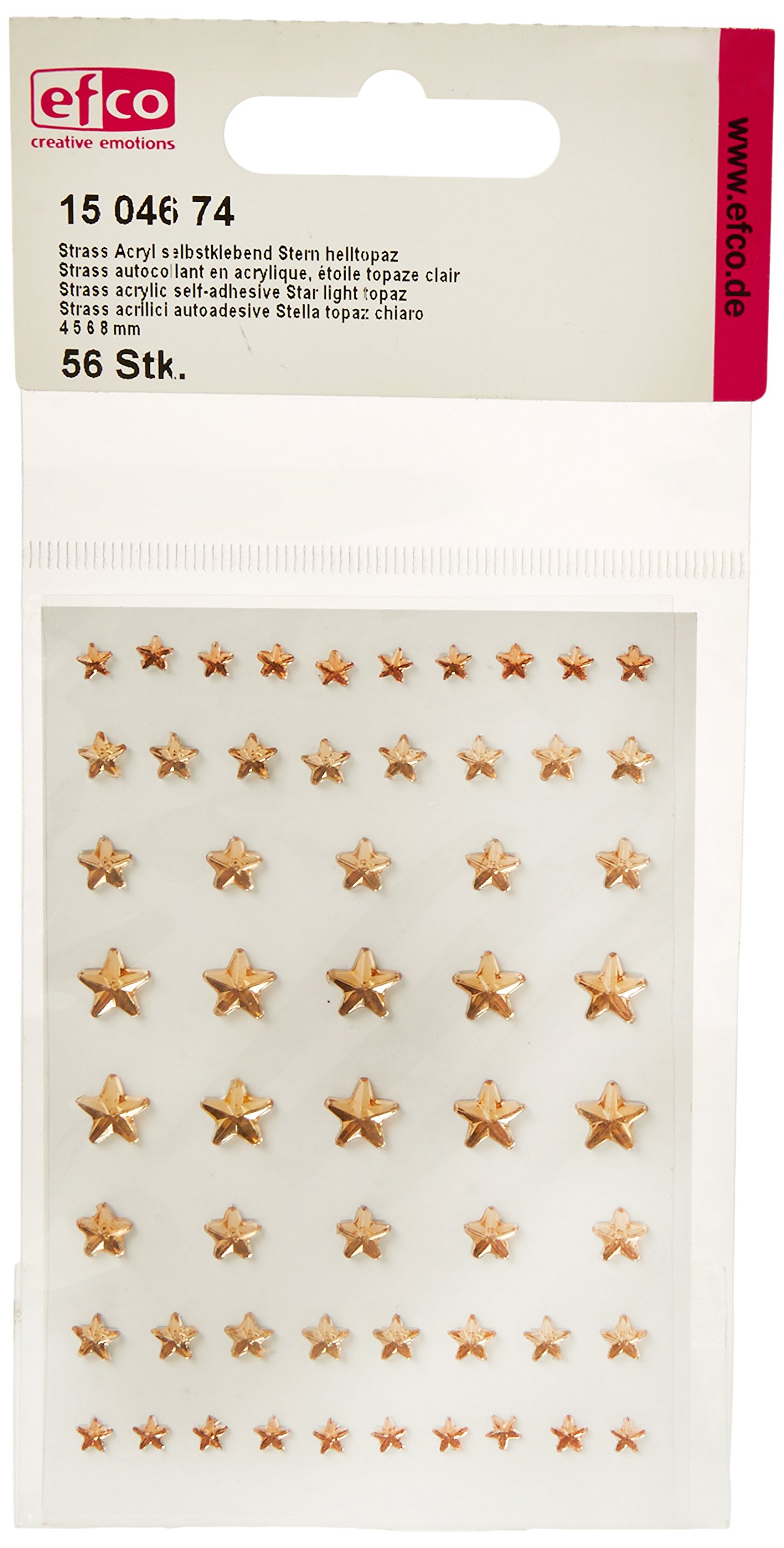 Efco Strass Acrylic Self-Adhesive Star, Light Topaz, 4/5/6/8mm, 56-Piece, Model 1504674