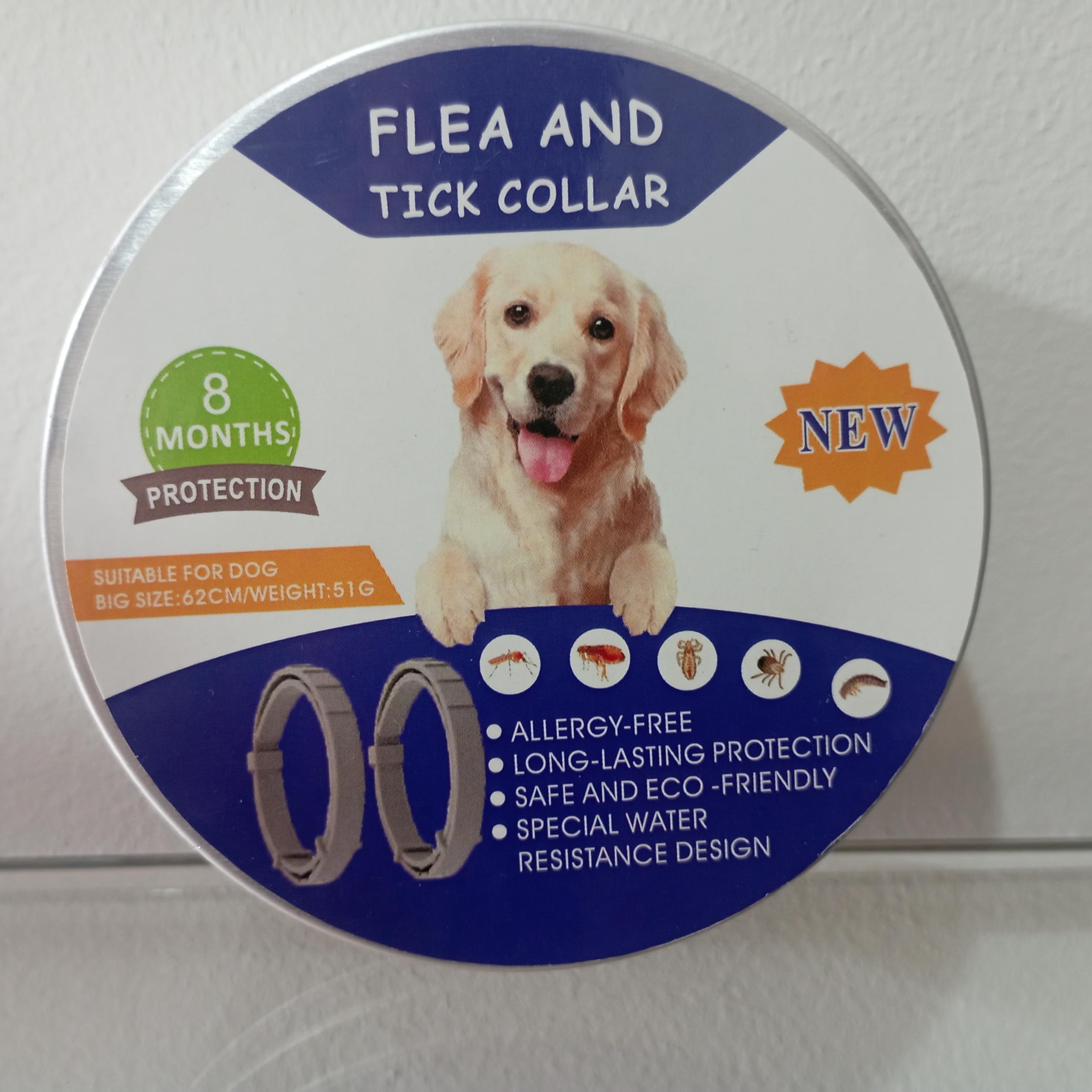 (Pack-2) Collar antiparásitos para Perros y Gatos, contra pulgas, Mosquitos y garrapatas al Aire Libre. Collar Ajustable de 63 cm para Perros y Gatos de Cualquier tamaño. Duracion 8 Meses.