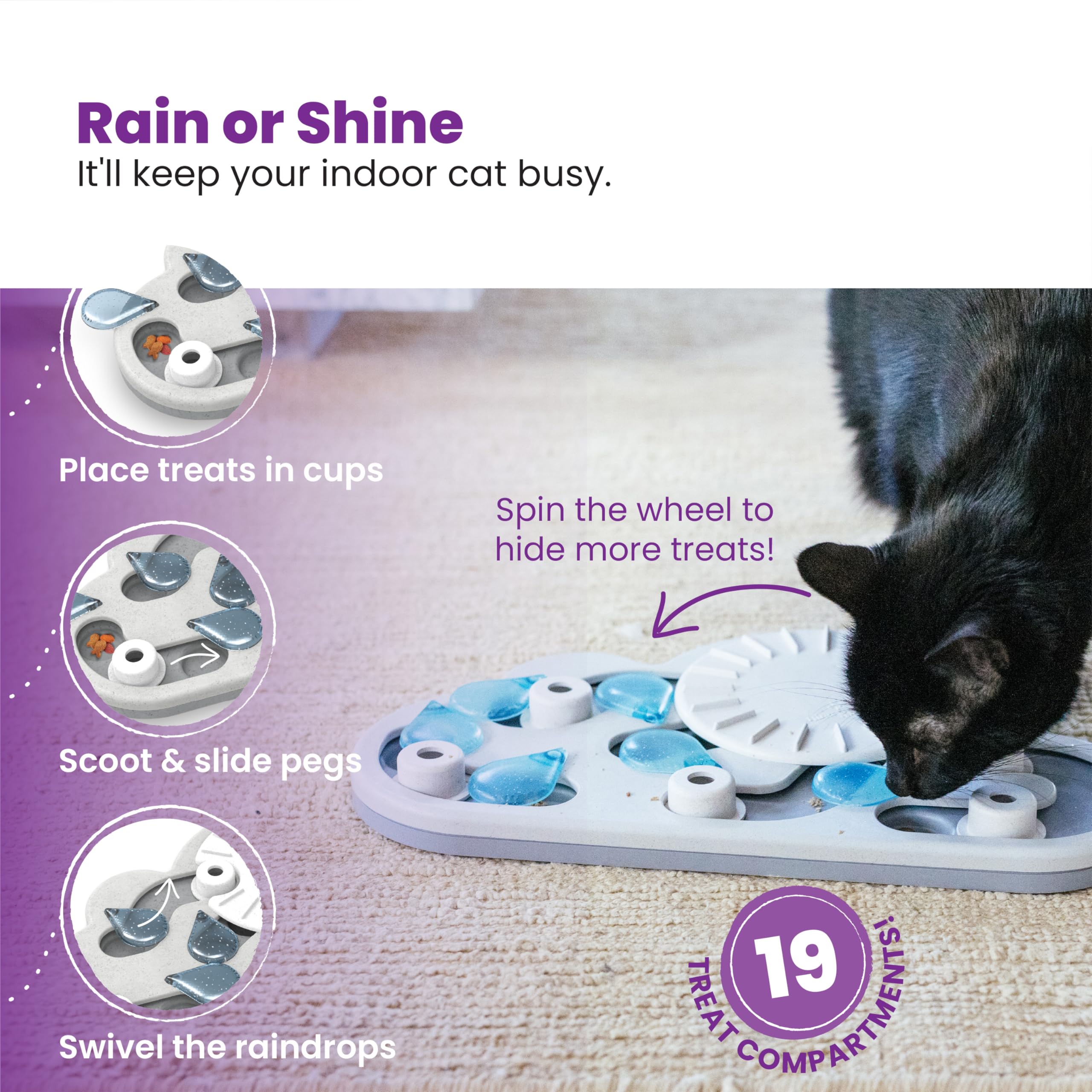 Catstages Nina Ottosson Rainy Day Puzzle & Play - Interaktives Intelligenz-/Snackspielzeug für Katzen