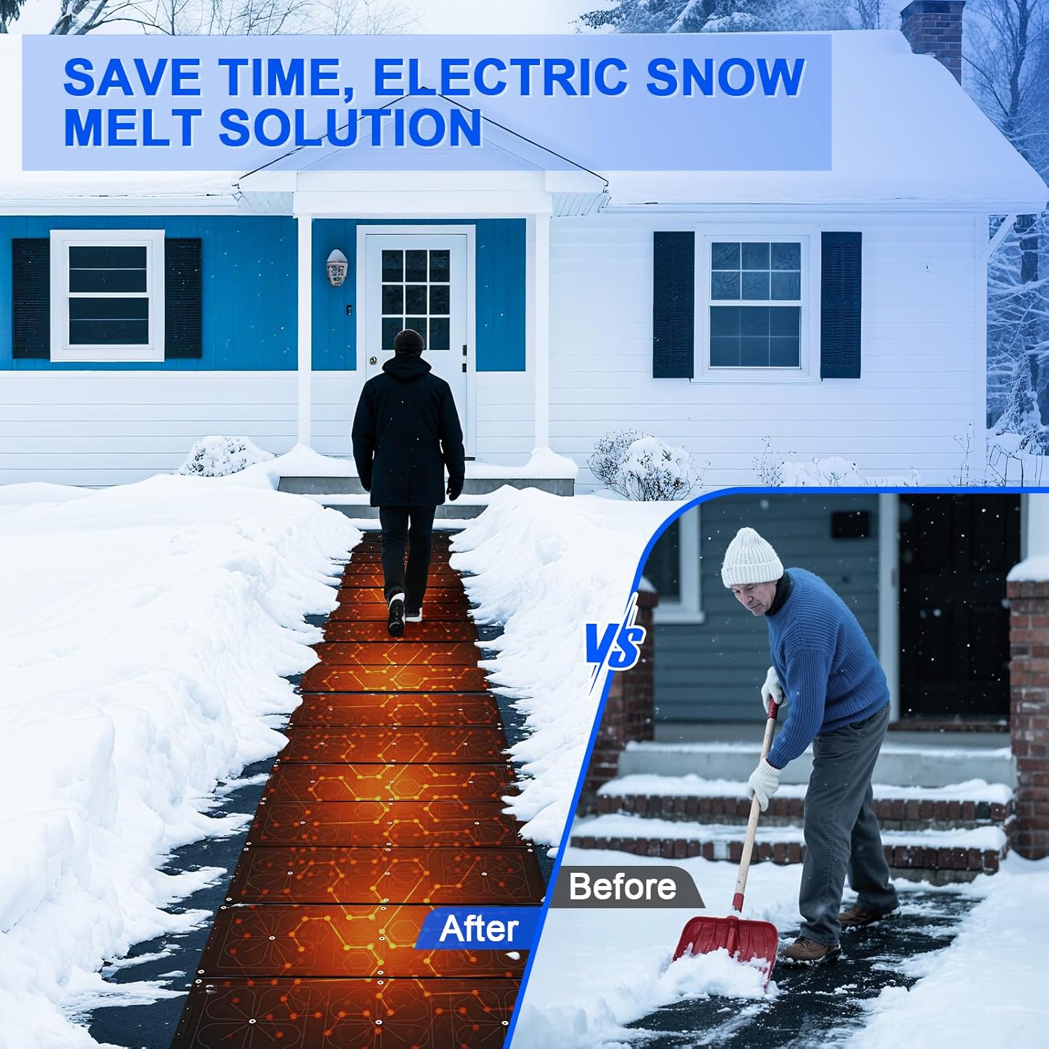 10" x 30" Premium Heated Snow Melting Mat, TPO Material, -40°F Cold Resistance, 0.22" Thick Vehicle-Grade Ice Mat with Overload Protection & Thermostat, Non-Slip for Driveways, Walkways, Stairs