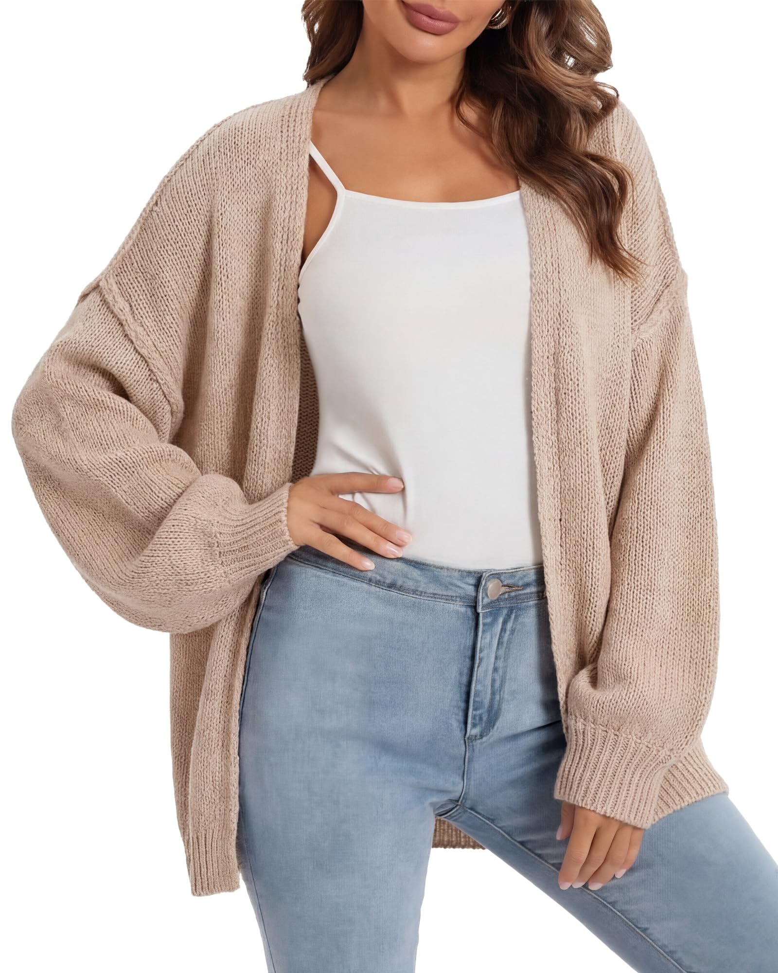 Womens Oversized Cardigan Sweaters Lantern Sleeve Knit Open Front Sweaters Tops Fall Fashion Casual Cardigans