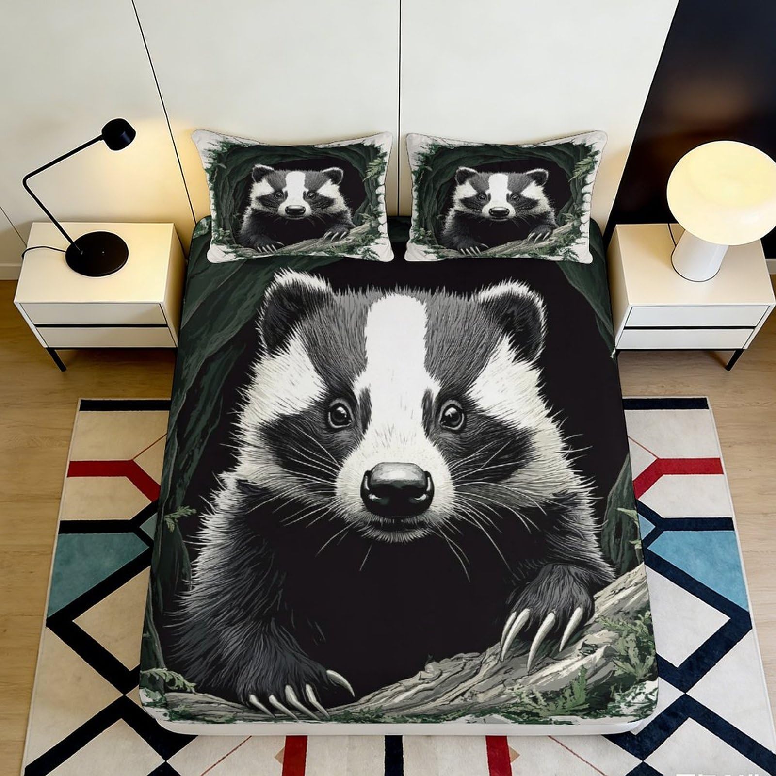 Qjzxknhpgr Style-7 3D Printed Badger Forest Fitted Sheet Microfiber Soft Animal Pattern Bed Cover For Bedroom Dorm Mattress Decor 90X200x25cm