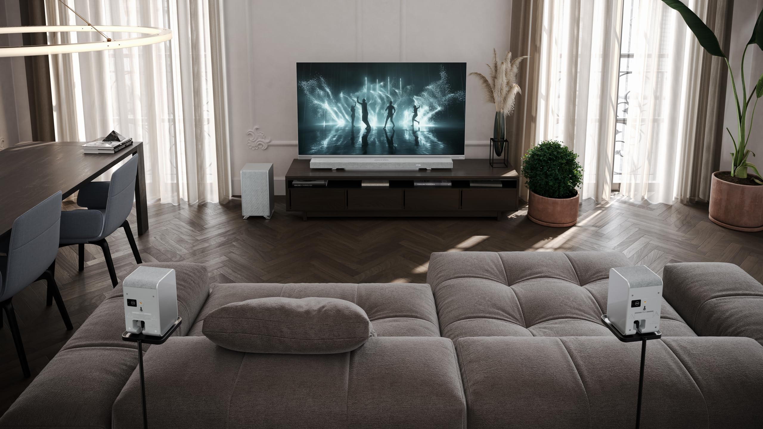 SHARP HT-SPR52021(SL) 2.0.2 Enceinte Surround sans Fil, 200 W, Compatible Q Soundbar, Prise en Charge des formats Audio Dolby Atmos/DTS:X, Argent