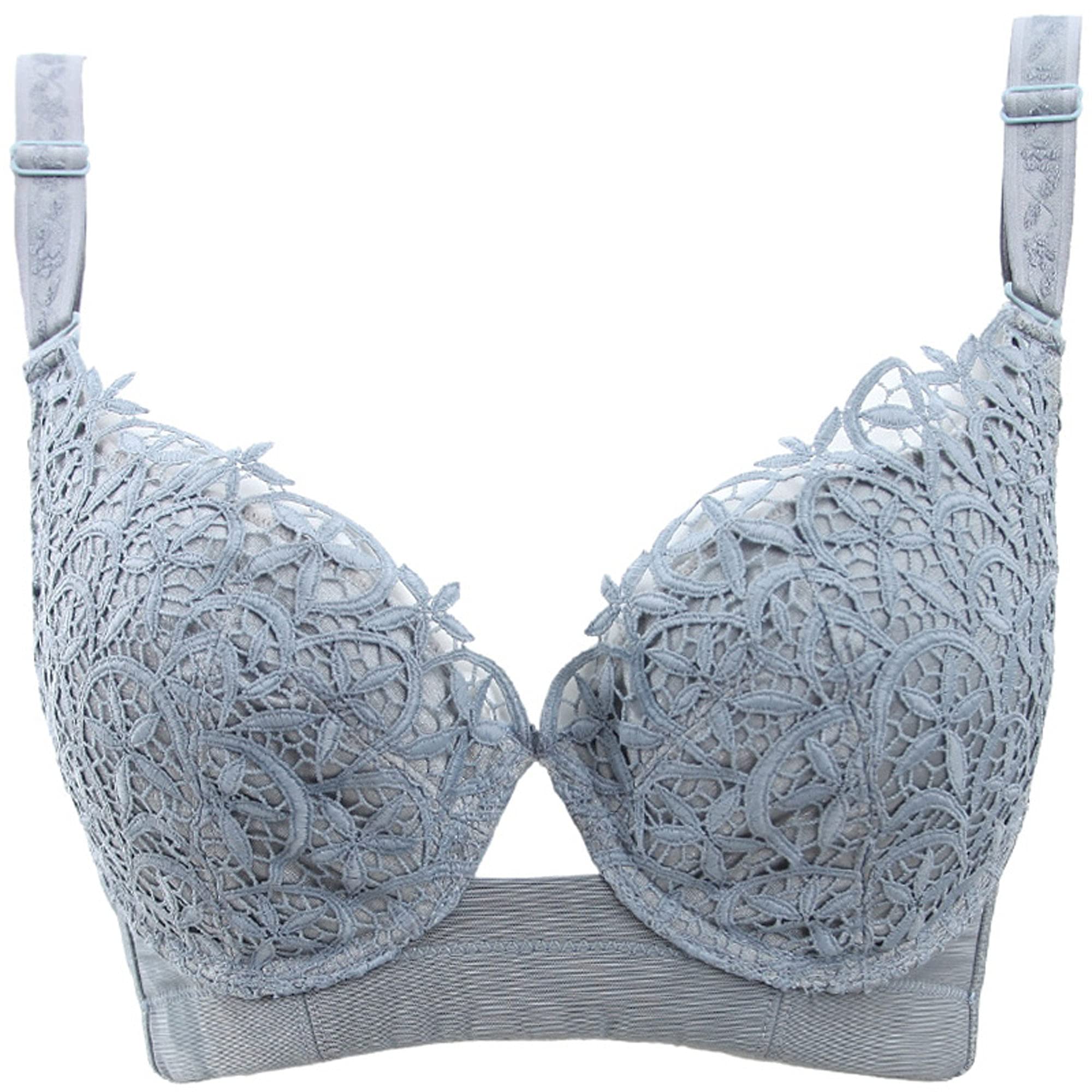 Soutien-gorge en dentelle florale gris 85D lingerie transparente non rembourrée de luxe
