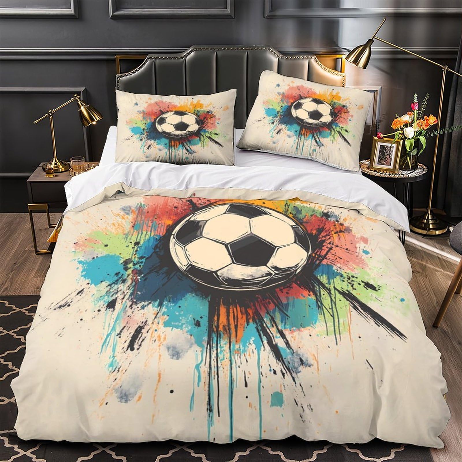 Housse de couette football 220x240 cm avec taies d'oreiller lit King