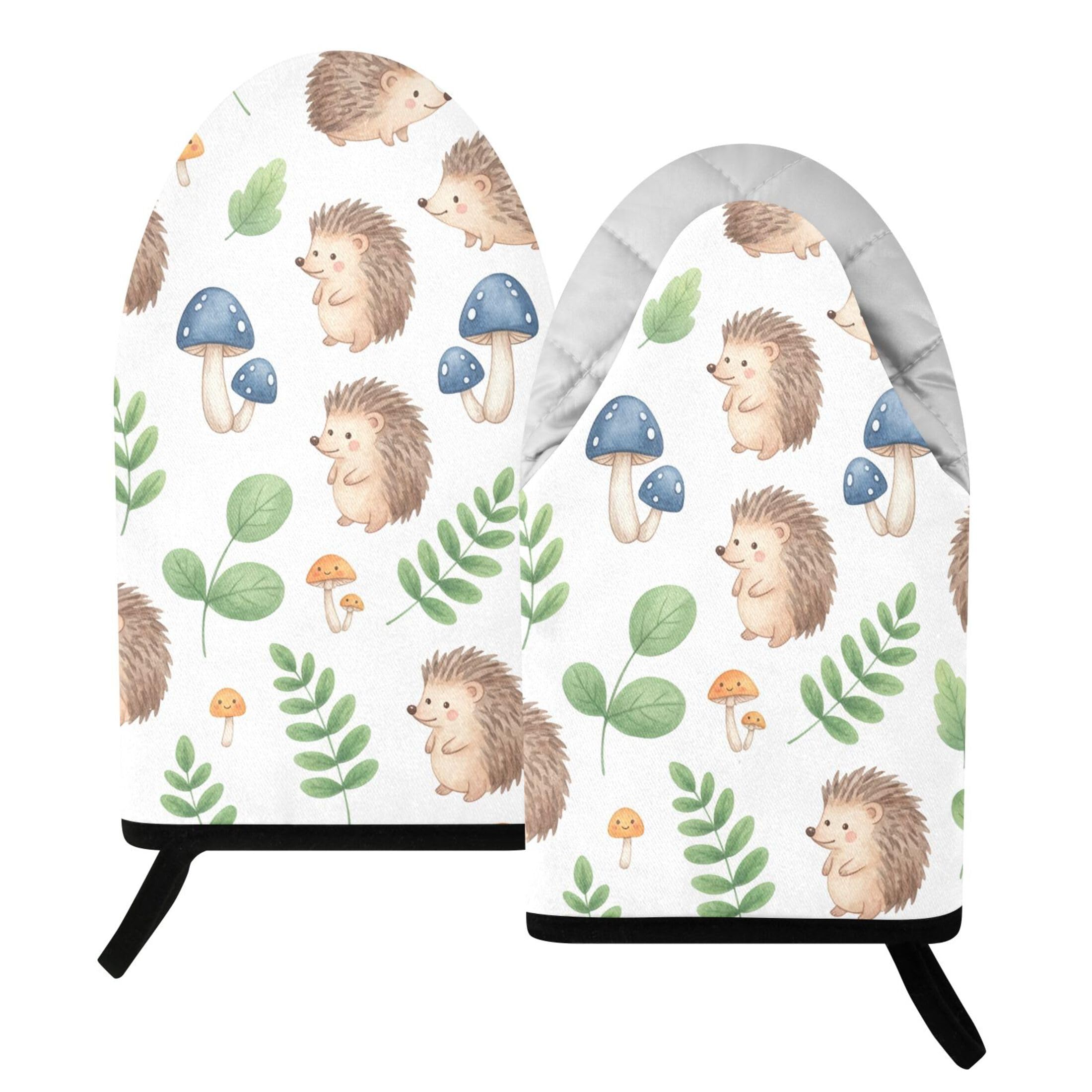Kutsu Hedgehog Twig Oven Mitts for Kitchen, Heat Resistant Cotton Oven Gloves for BBQ Baking Cooking, Breathable Kitchen Essentials, 2 pcs