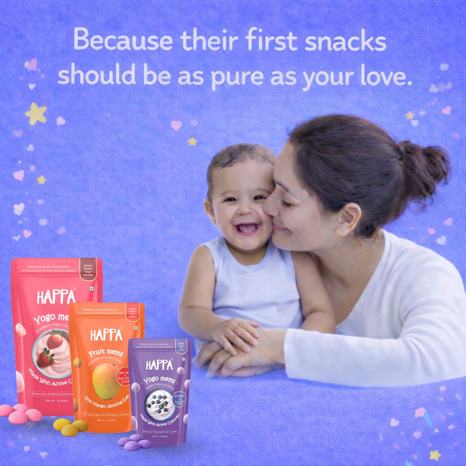 Happa Fruit & Greek Yogurt Melts | 100% Fruit & Yogurt Candy for Babies, Kids & Adults | No Colours, No Artificial Flavours | Melt-in-Mouth | 8M+ | 20g Pack of 3 3