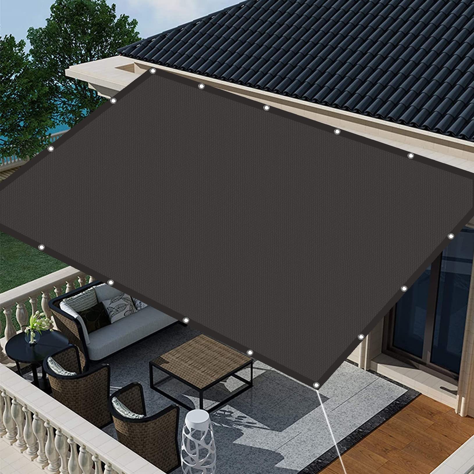 Bâche coupe-vent et imperméable avec œillets pour terrasse Sun e Canopy