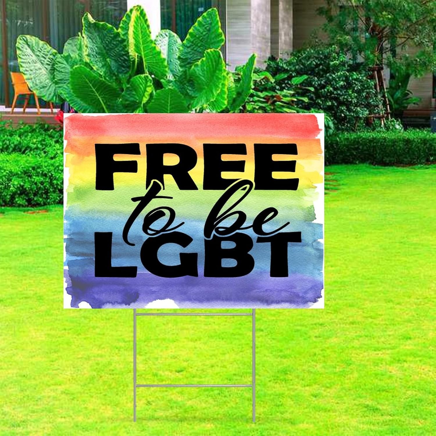 LGBT Yard Sign 18x24 Inch Free to Be LGBT Yard Sign Rainbow Pride Waterproof Corrugated Plastic Sign with H-Stakes for Outdoor Home Decor,Gift for Gay Lesbian Transgender Bisexual