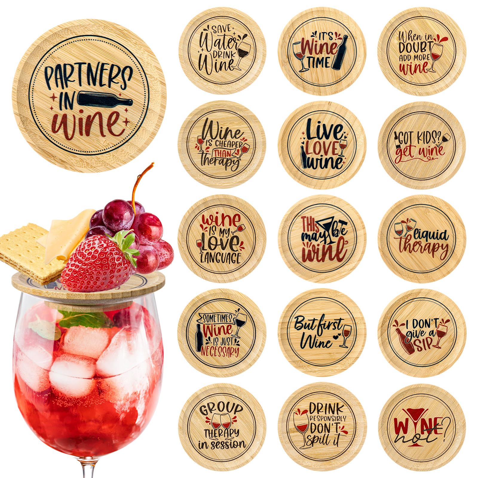 Tapas de copas de vino Mumufy: cubiertas de bambú multiusos para proteger tus bebidas, 16 piezas