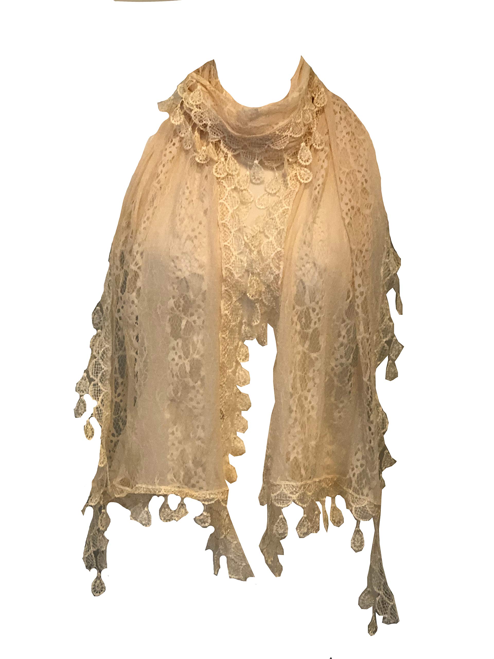 Pamper Yourself Now Women's Cream Long Thin Leaf Lace Scarf, Great For Presents/Gifts. (Cream)