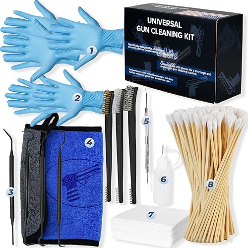 Miniatura 6 de Kit de suministros de limpieza para pistolas - Kit de limpieza de pistola incluye hisopos de cepillo de tela, púas, toallitas engrasadoras y