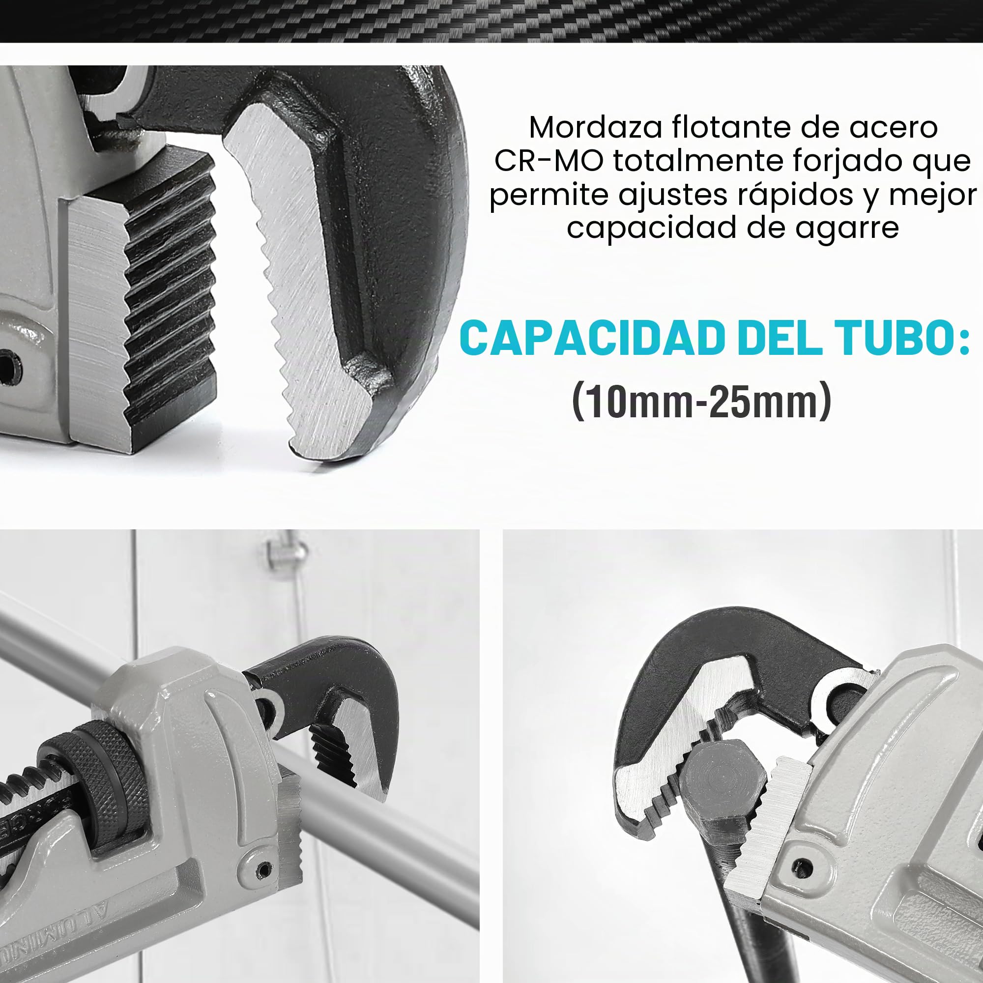 DURATECH Llave de tubo, llave de tubo recta de aluminio resistente, llave de fontanería ajustable de 250 mm