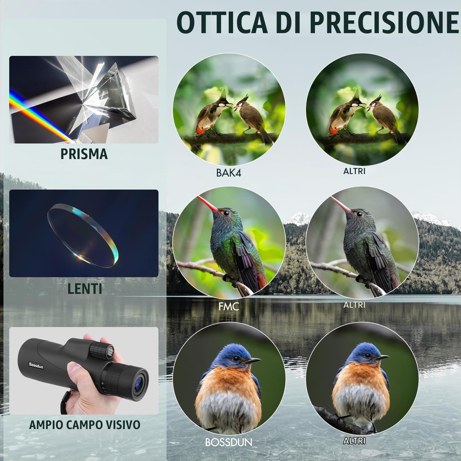 Telescopio Monoculare 10-30x50 per Adulti, Cannocchiale Monoculare HD Impermeabile con Smartphone per Birdwatching, Escursionismo, Caccia, Campeggio, Viaggi (black)