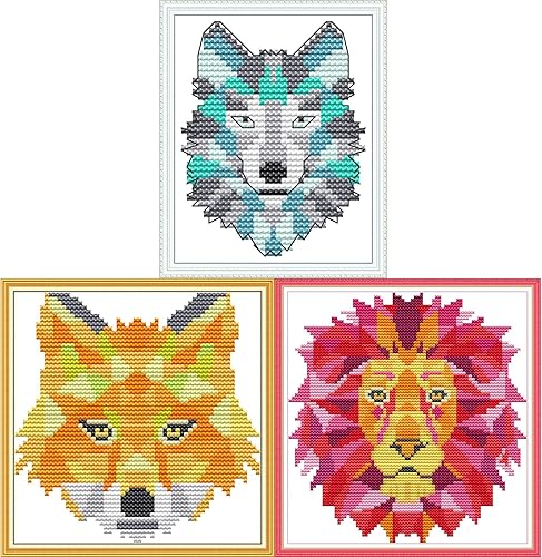 ITSTITCH Kits de estampado de punto de cruz para adultos, paquete de 3 unidades, 11 quilates, estampado de animales, para principiantes, kits de