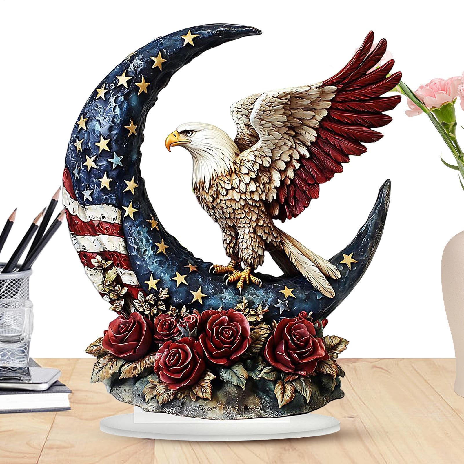 Oiseau de proie statuette acrylique lune et étoiles pour salon et étude