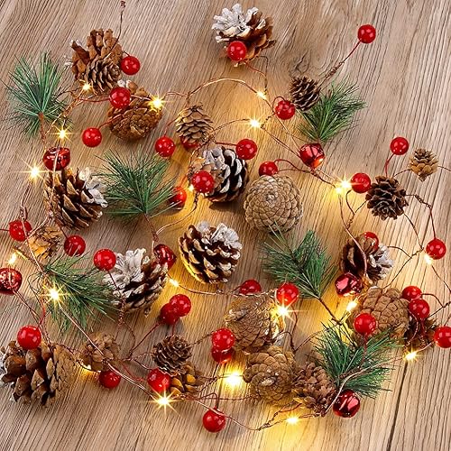 Miniatura 2 de Guirnalda de Navidad con luces, 20 luces LED de 6.56 pies, guirnalda de pino, guirnalda de luces alimentadas por pilas, guirnalda de luces de