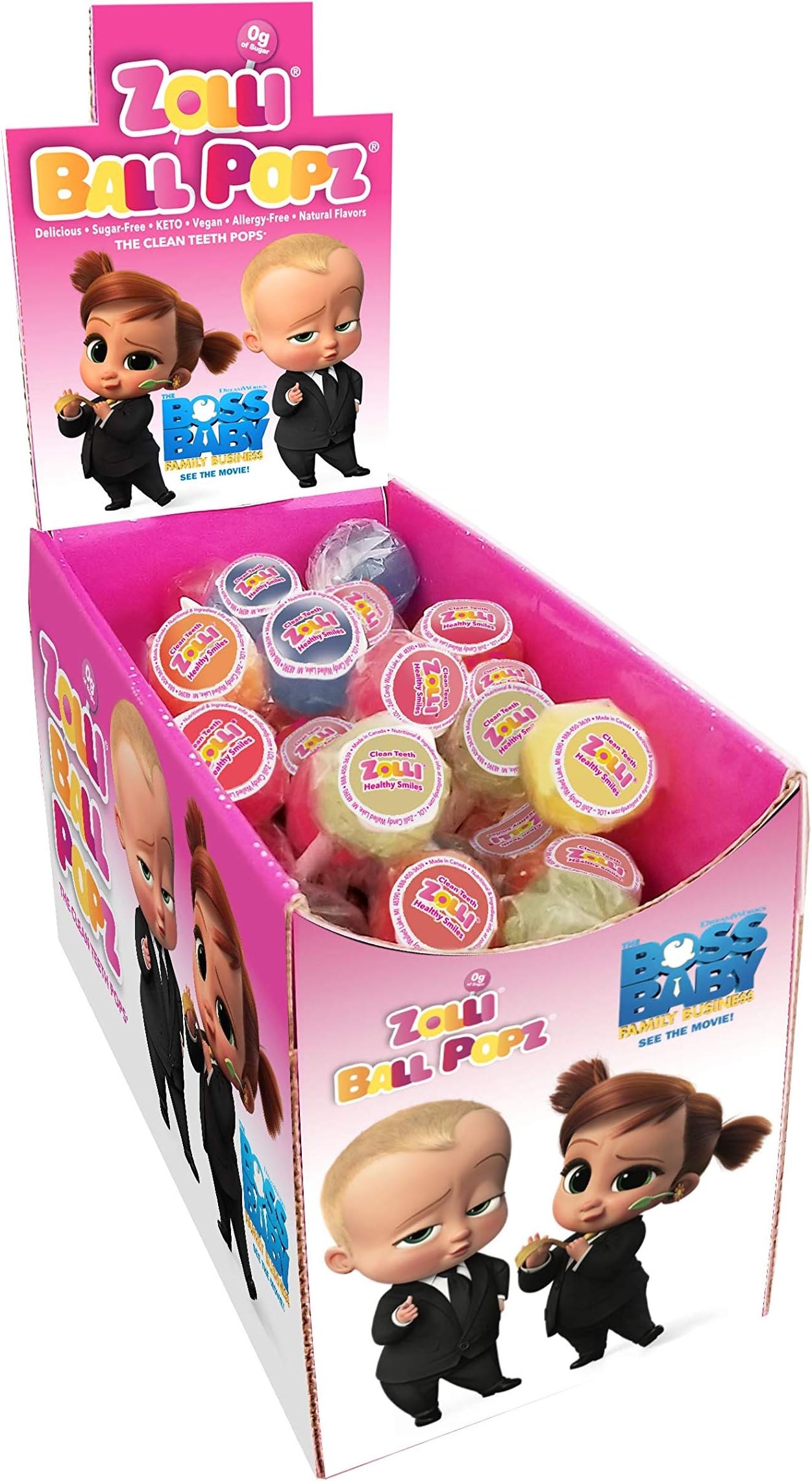 Zollipops Zolli Ball Popz Lollipops Vegan KETO Sugar-Free Clean Teeth Pops, Natural Fruit, 50 Count