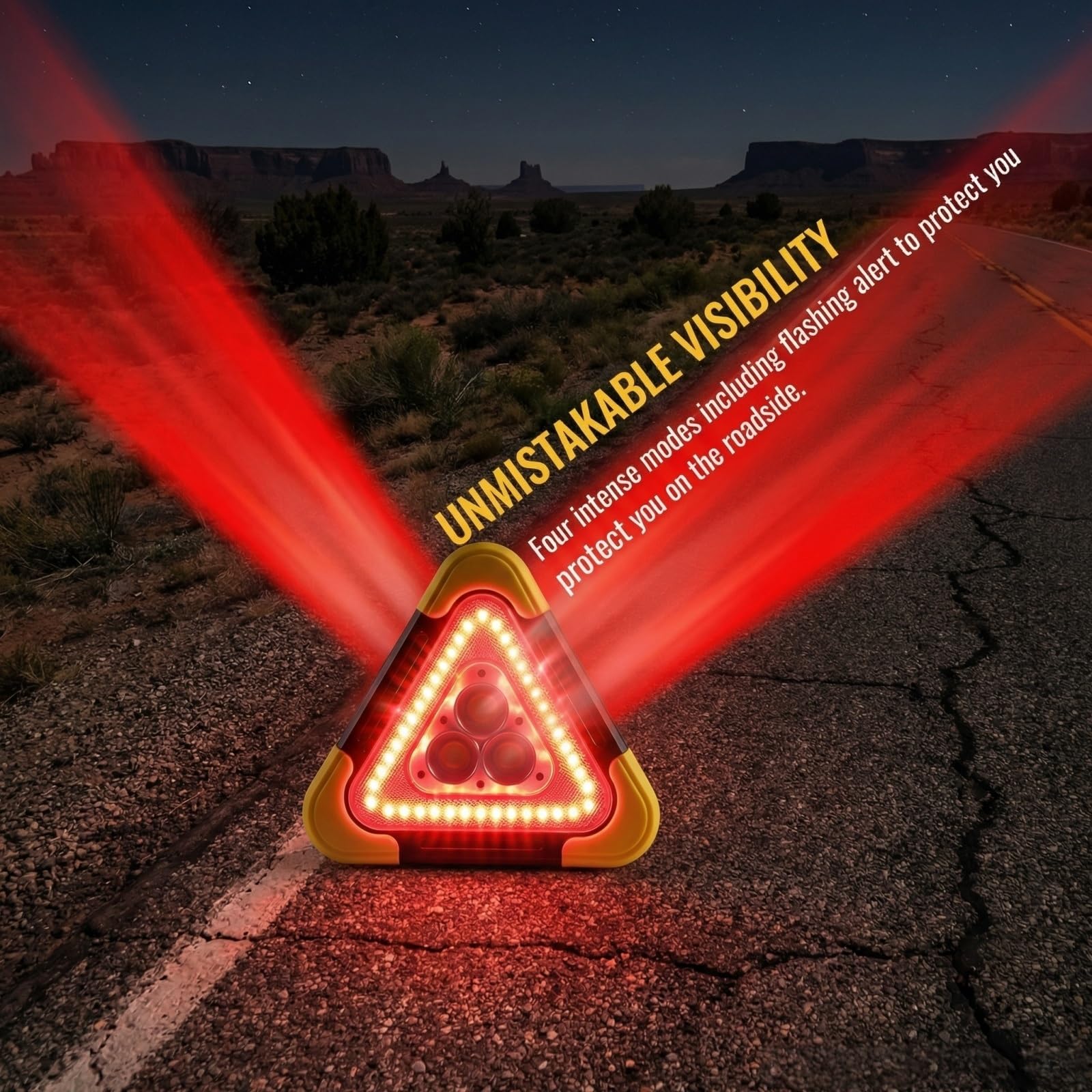 Yagerod 3-In-1 Dreieckige Solar-Notfall-Signalleuchte Für Den Straßenrand, Warndreieck Kfz Mit Led, 3-In-1 Solare Warndreieck-Notleuchte, Reflektierendes Dreieck - Tag/Nacht Sichtbar