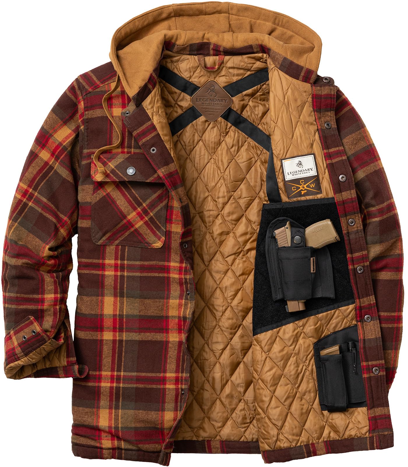 Legendary Whitetails Men's Ccw Hooded Flannel Shirt Jacket Quilted Shacket