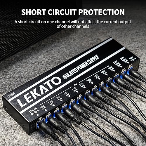 Miniatura 3 de LEKATO Fuente de alimentación para pedal de guitarra, fuente de alimentación de pedal aislado con 12 puertos, pedal de guitarra, salida de CC 9 V,