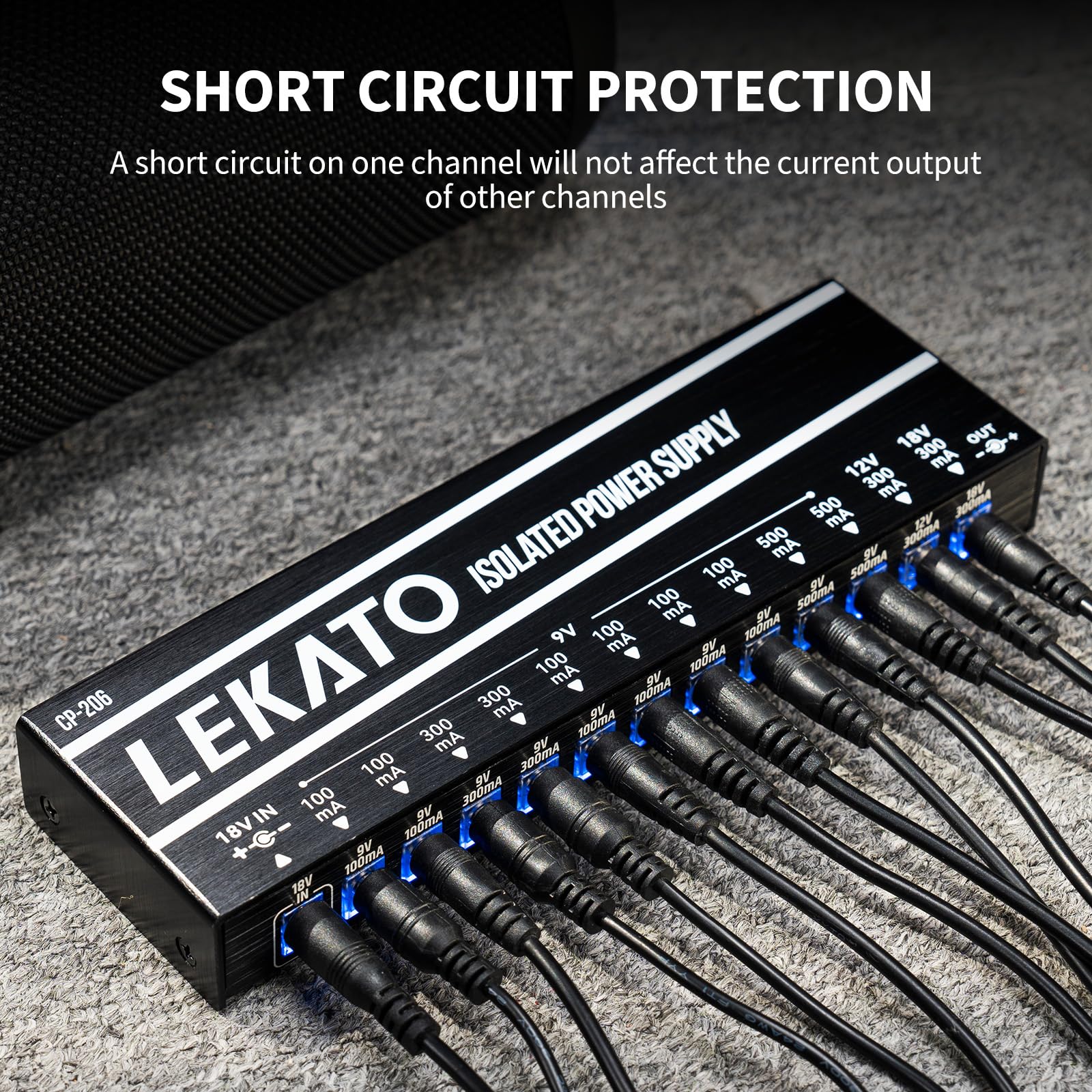 LEKATO Alimentatore per Chitarra, 12 Uscite CC Isolate per 9 V/12 V/18 V, 100 mA 300 mA 500 mA Alimentatore per Effetti a Pedale con Protezione da Corto Circuito per la Ricarica di Strumenti Musicali