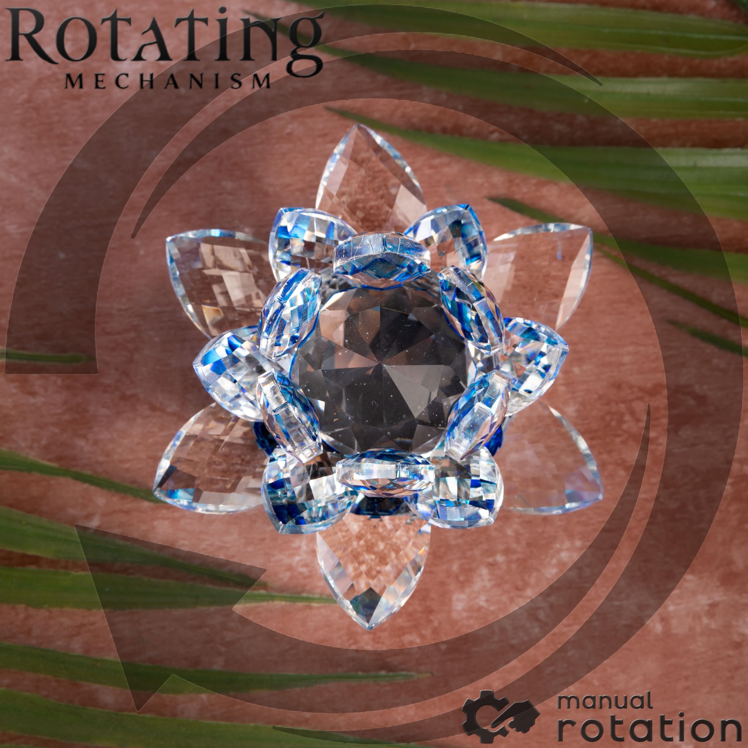 Sajawa FengShui Crystal Lotus Flower Showpiece & Paper Weight | Vastu Decor for Home & Office | Desk Decoration | Feng Shui Items for Good Luck, Home Decor & Gifting | Blue (Small-8.5 x 5.5 CM) 2
