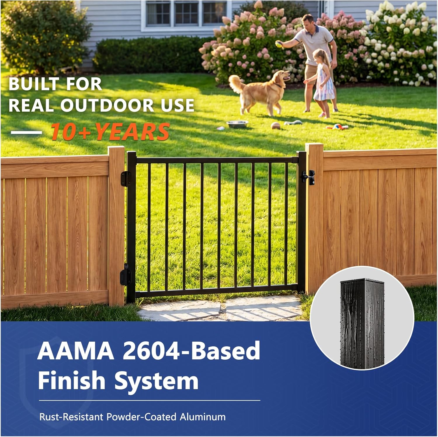 W.4ft x H.36in Aluminum Deck Gate Outdoor, Cuttable Porch Gate Kit with Latch and Auto-Closing Hinge, AAMA 2604–Grade Sand-Texture Black Outdoor Gate for Deck Railing Patios, Porch, Garden