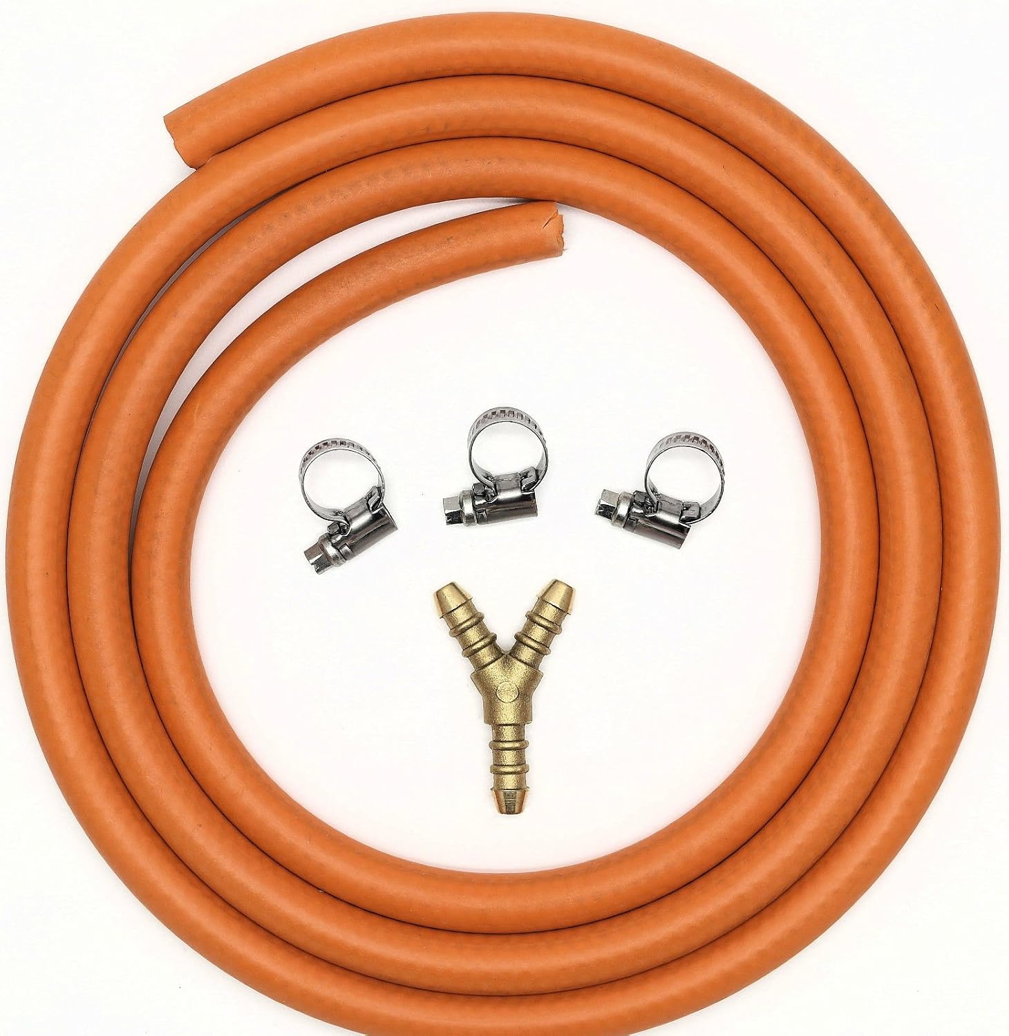 Other 3 WAY Y CONNECTOR SPLITTER KIT WITH 2mt 8mm I/D GAS HOSE & 3 CLIPS, Brass, 8 millimeters - Image 5