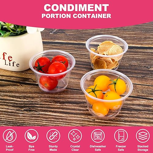 Miniatura 7 de SOOMER 100 juegos de recipientes de plástico pequeños de 4 onzas con tapas, tazas de porciones para salsas, gelatina, condimentos, recipientes