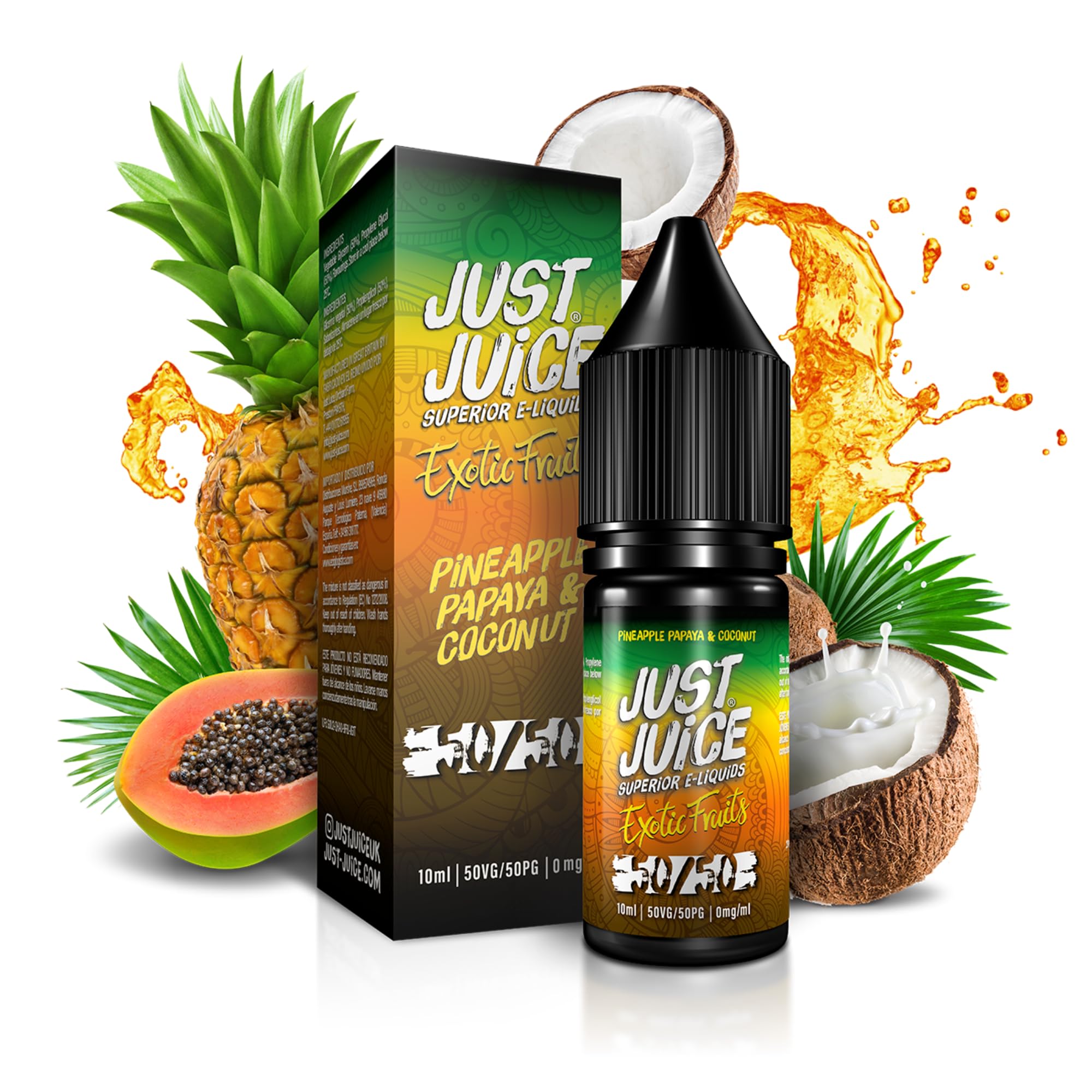 Just Juice Superior E-Liquids Vape Liquid with No Nicotine - Pineapple,  Papaya & Coconut Flavour - 10ml Bottle, 50/50 0mg e-Liquid, Nic Free  eliquid with Menthol Flavours: Amazon.co.uk: Grocery
