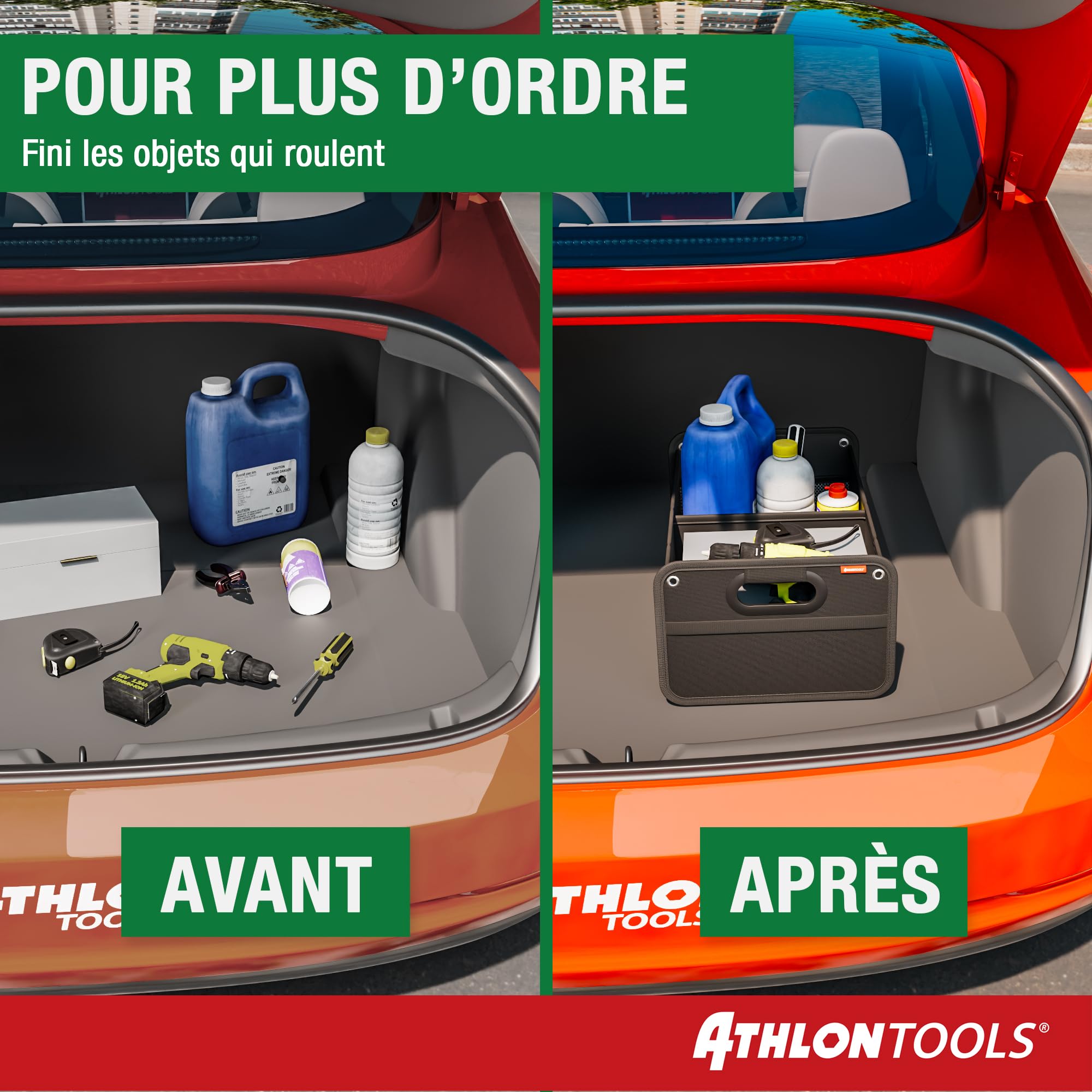 ATHLON TOOLS Sac de coffre pliable – Organiseur de coffre de voiture – Renforcé et stable – Avec patins antidérapants