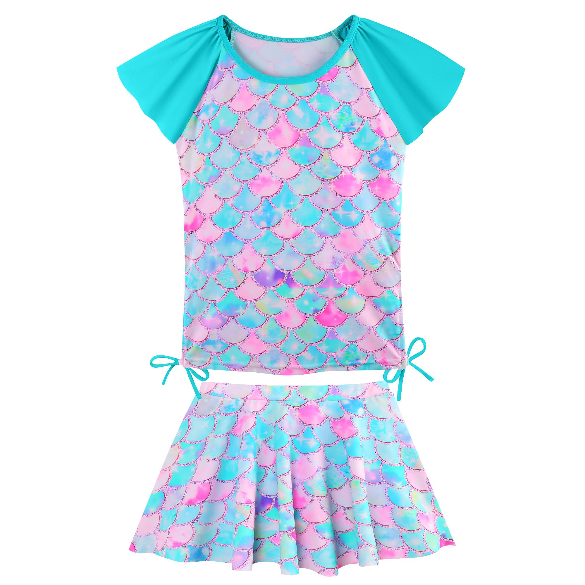 Girls Rash Guard 2 Pieces Bathing Suit UPF50+ Swimsuit with Swimming Skirt Swimwear 2-14Y