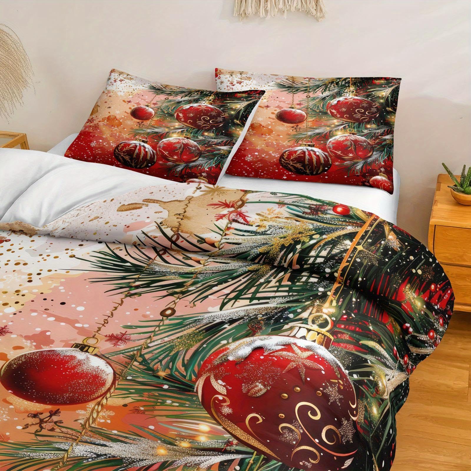 Linge de lit sapin de Noël lavable en machine entretien facile sans décoloration