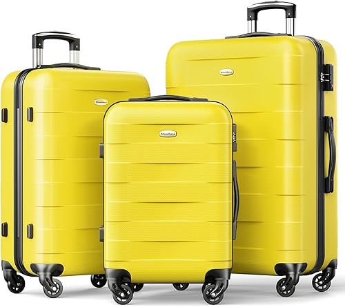 Juego de equipaje ligero de 3 piezas, juego de maletas ABS con ruedas giratorias TSA Lock, E-Amarillo, Viajes