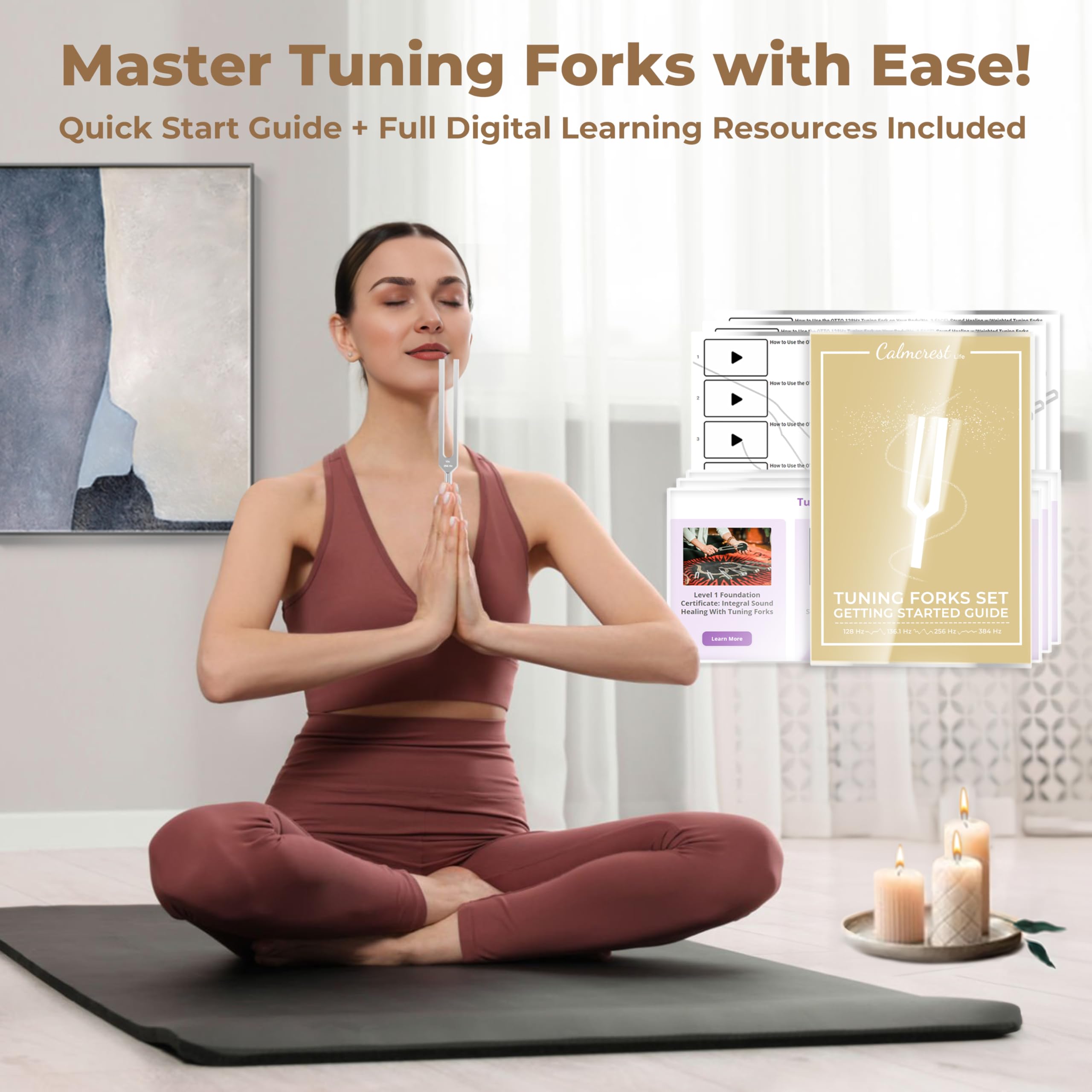 Tuning Forks for Healing Set (128Hz, 136.1Hz, 256Hz, 384Hz), Weighted & Unweighted Tuning Forks with a Rubber Mallet - Image 3