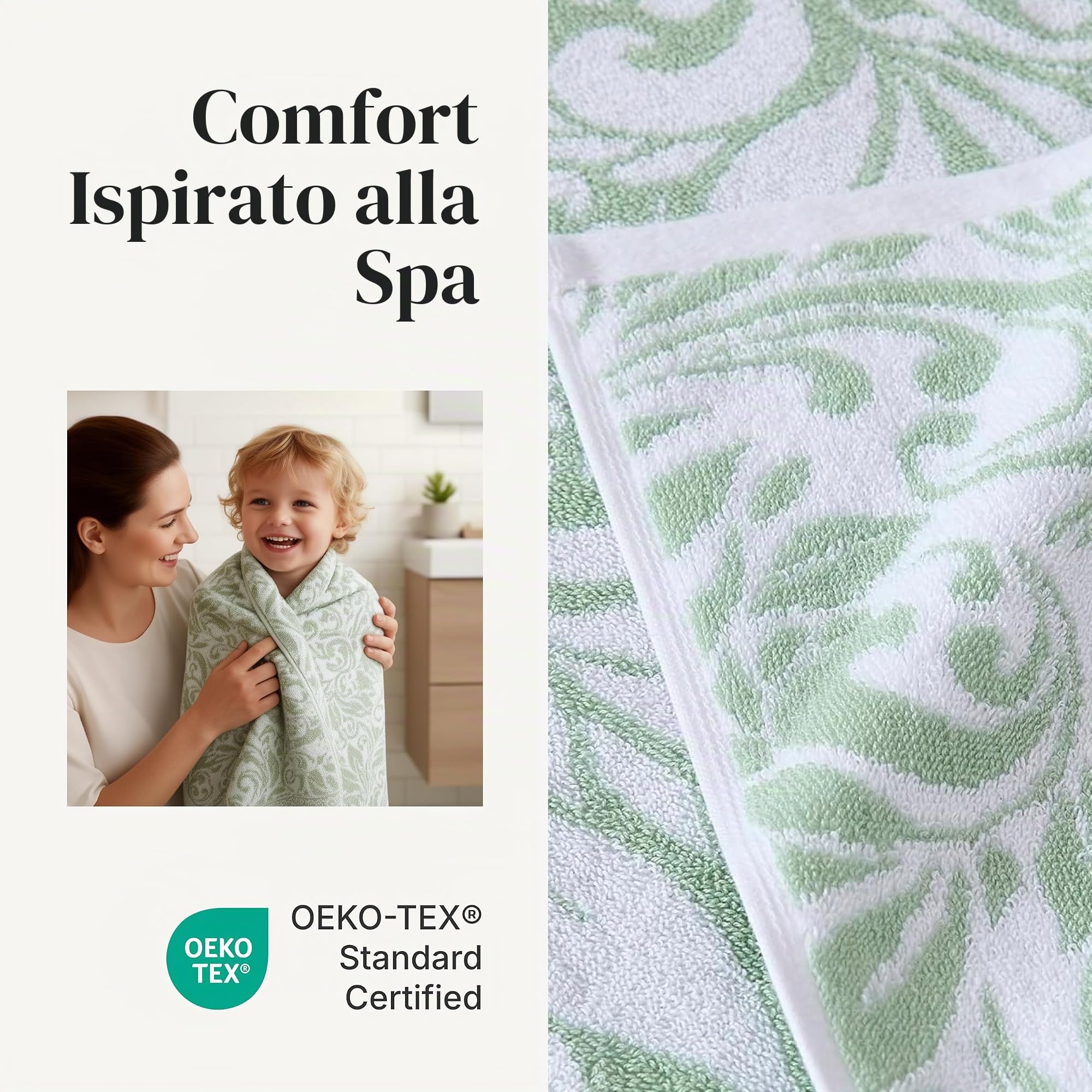 Modern Threads Trefoil - Set di 6 asciugamani reversibili in filigrana, tinta jacquard, asciugamani da bagno, asciugamani e salviette, super assorbenti e ad asciugatura rapida, 100% cotone pettinato