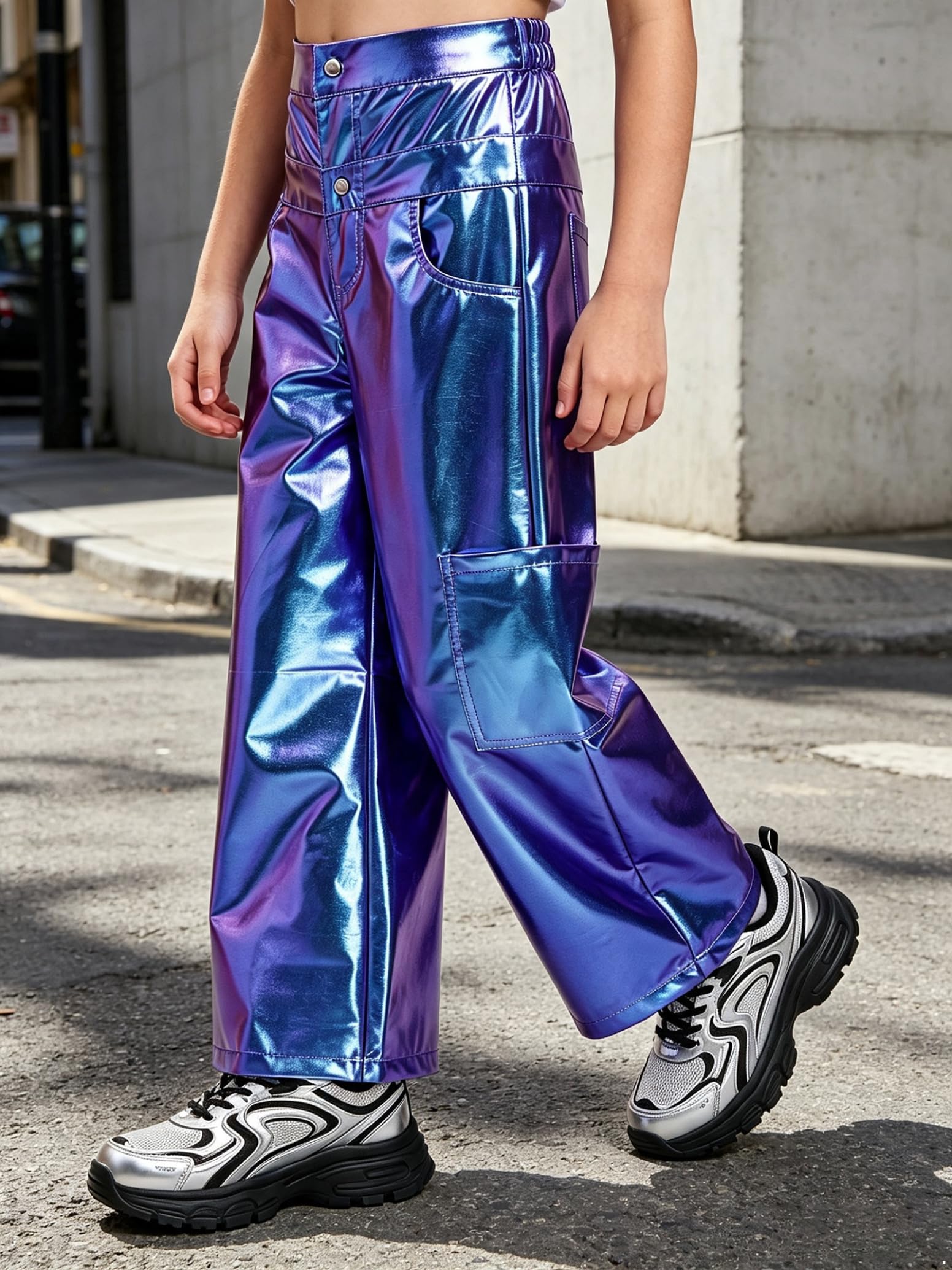 inlzdz Bambini Pantaloni Ballo Jazz Hip Hop Cargo Metallizzati Bambine Ampi
