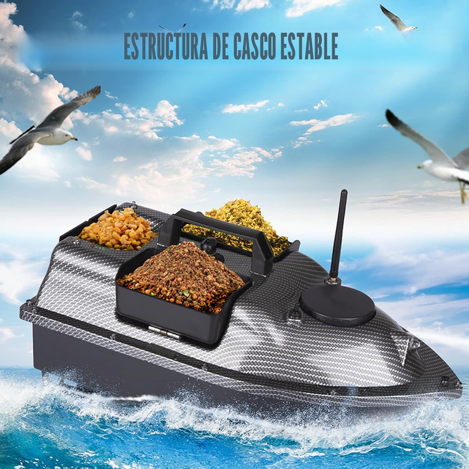 Posicionamiento De GPS RC Boat Pesca Inteligente Bait Boat RC Herramienta De Pesca En Barco,Carbon Fiber,12000Mah