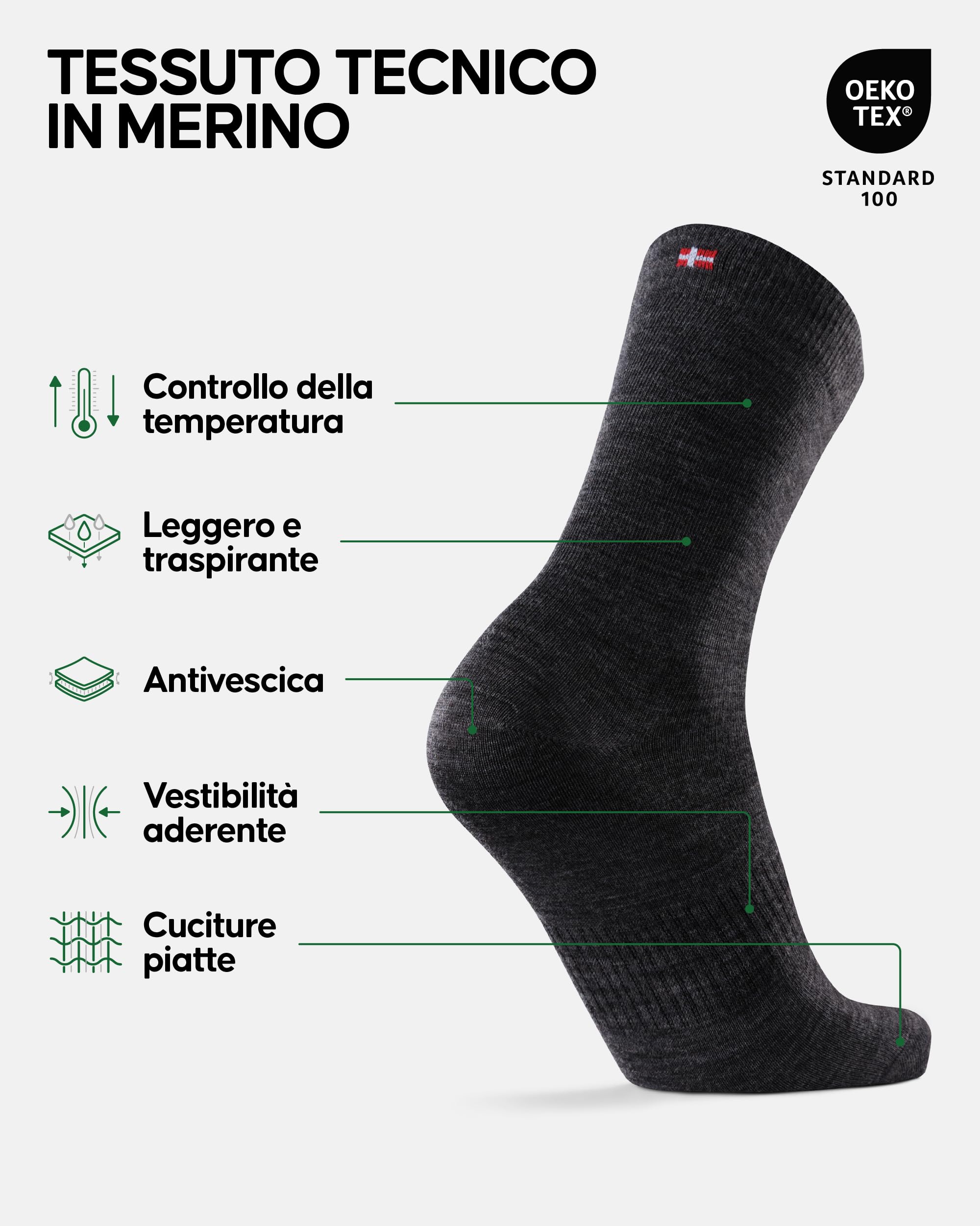 DANISH ENDURANCE Calze Sci e Trekking Lana Merino Uomo Donna, Calze Termiche Uomo, Sotto Calze Traspiranti Ideali per Sport Invernali, 2 Paia