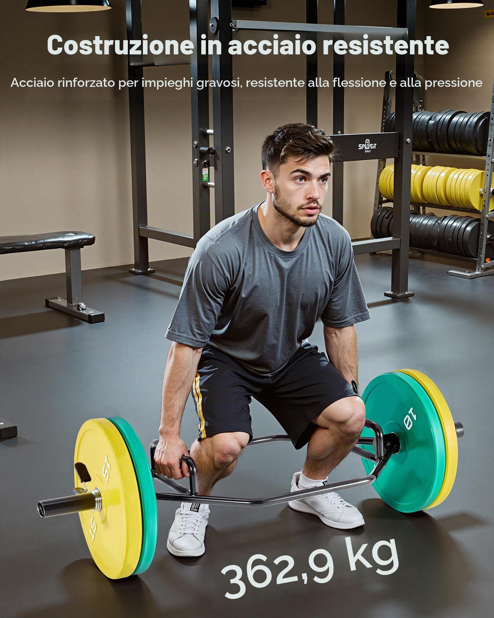 VEVOR Barra per Manubrio Esagonale con Impugnatura Antiscivolo per Allenamento 50 mm Capacità di Carico 360 kg, Attrezzatura per Sollevamento Pesi Allenamento della Forza, da Palestra per Squat