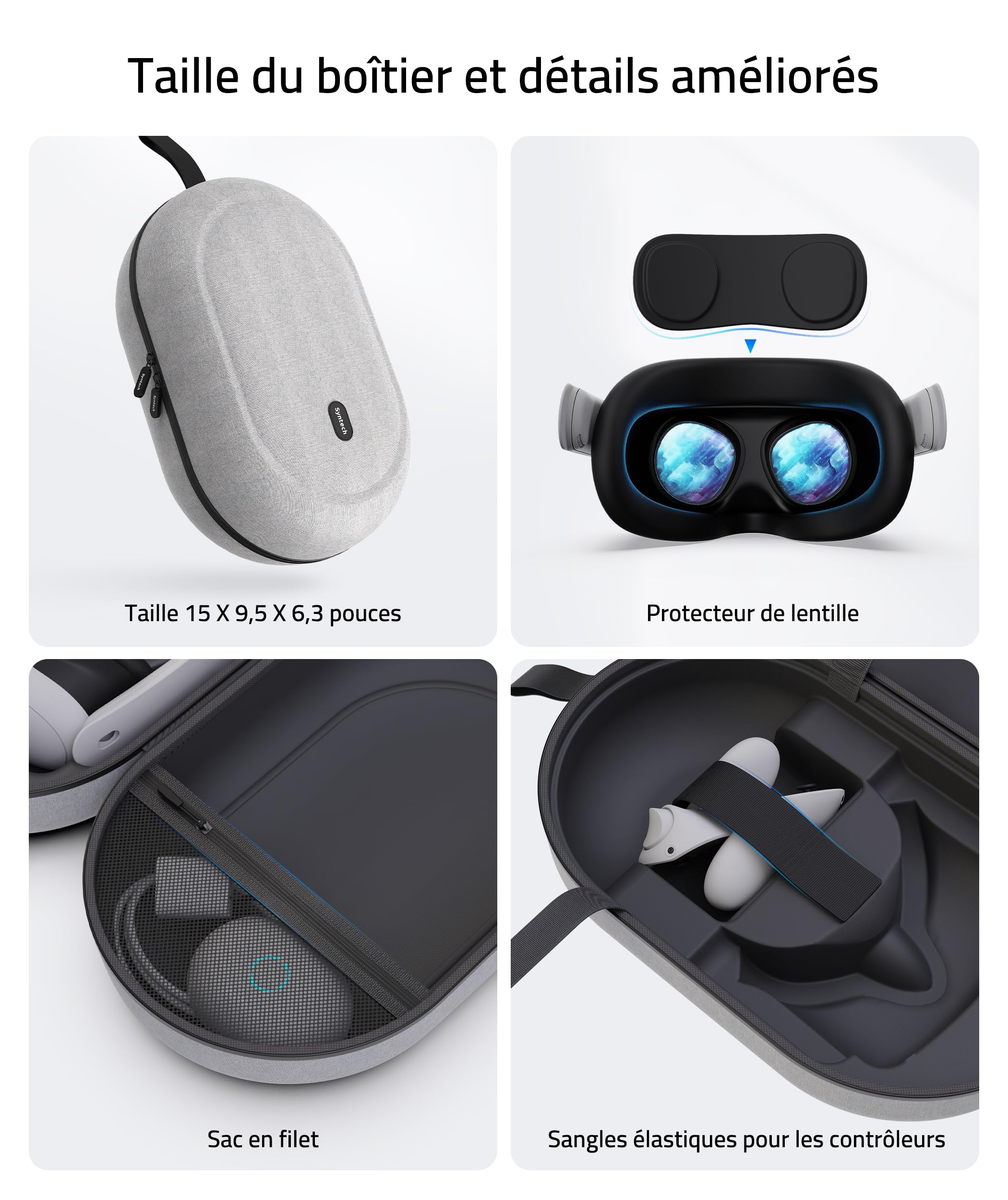 Syntech Étui de Grande Transport Rigide Housse Compatible avec Meta Quest 3S/Oculus Quest 3/2/Pro/Pico4 Accessoires VR Gaming Casque avec Elite Strap, Les Manettes Touch et VR, Grande