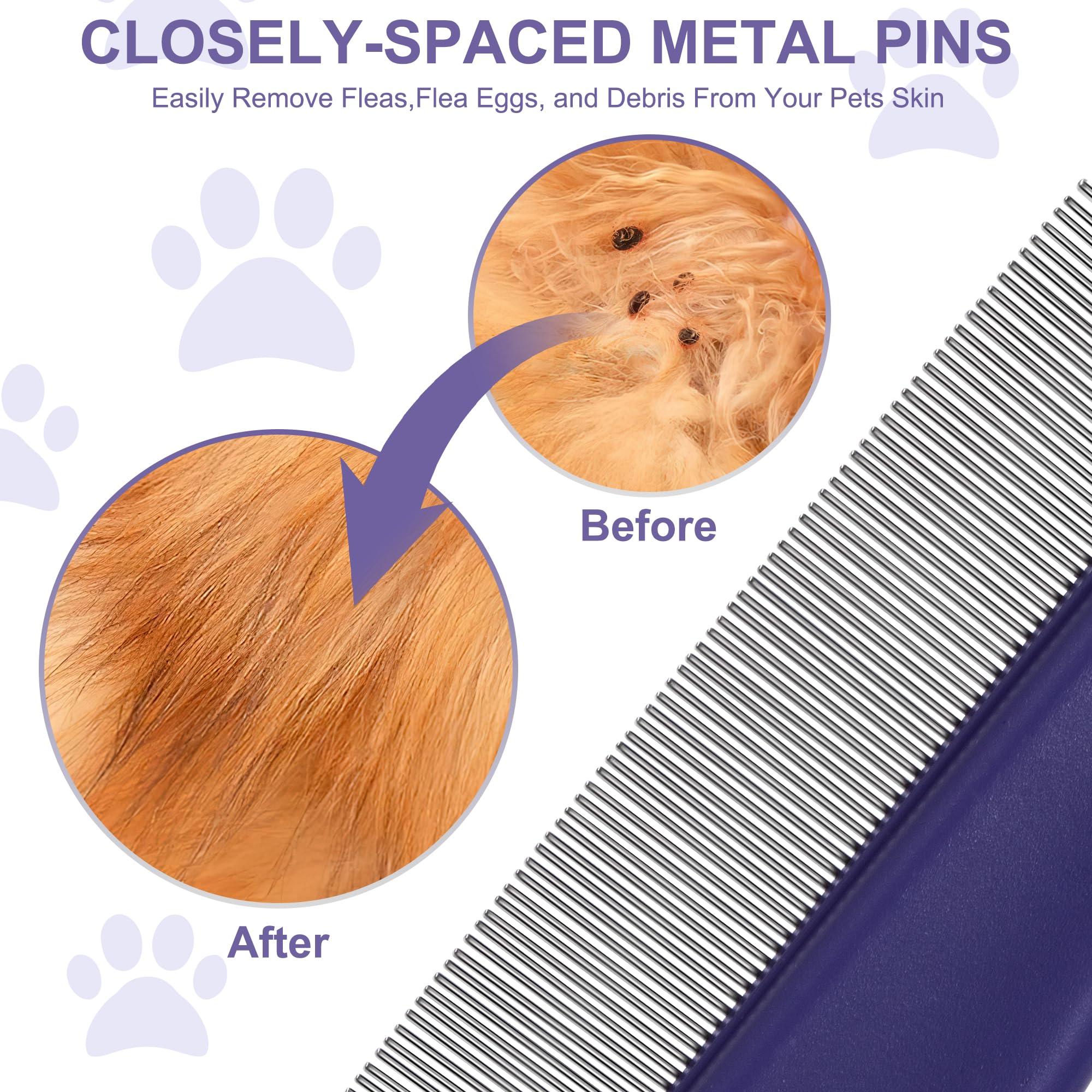 Peigne anti-puces pour Chien & Chat Dents Fines Peignes de Toilettage pour Animaux de Compagnie Douce Peignes de Nettoyage pour Protéger Animal des Puces & Tiques