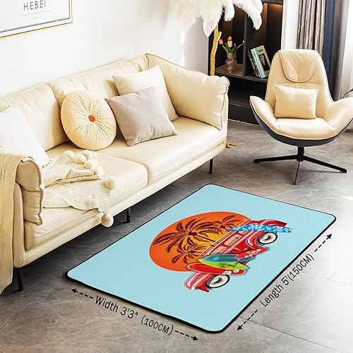 Miniatura 10 de Alfombra temática de playa de 5 x 7 pies, diseño de palmera oceánica, para sala de estar, dormitorio, para niños, vacaciones de verano, juego de