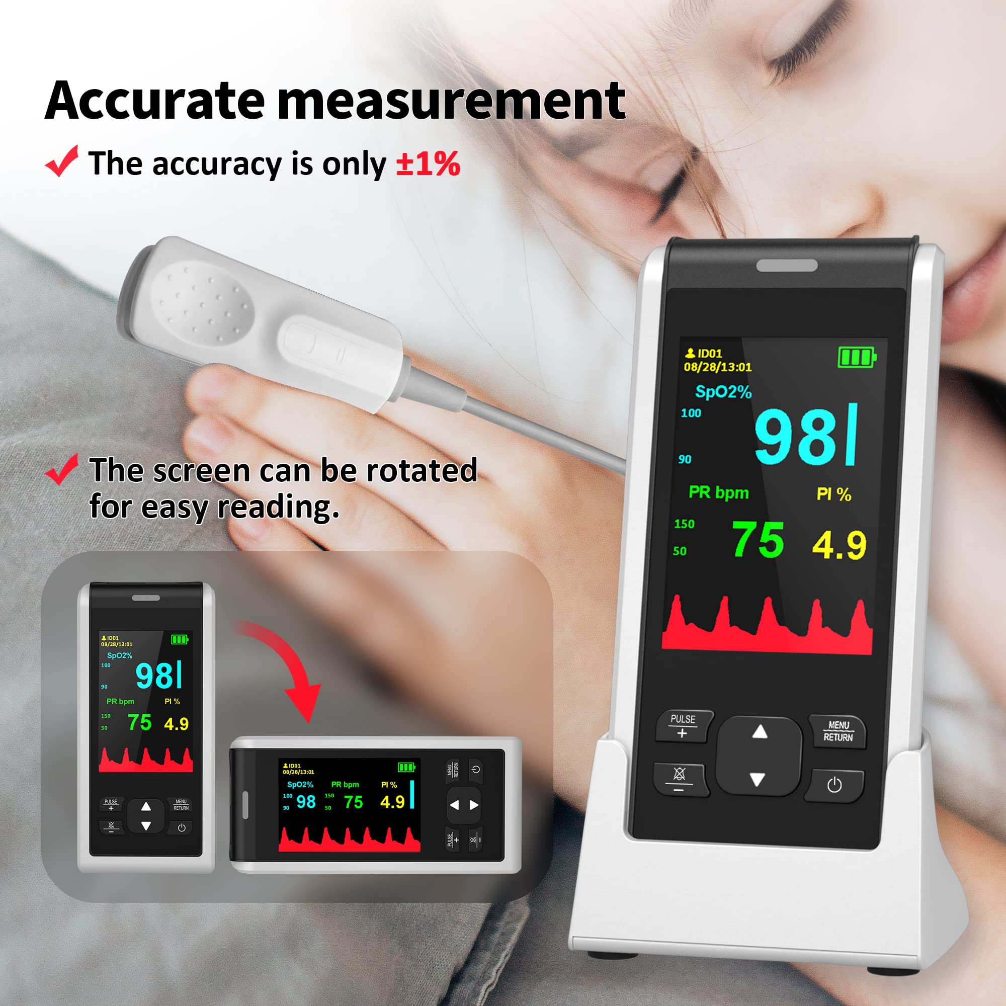 HealthTree Handheld Fingertip Pulse Oximeter, Rechargeable Pulse Oximetry - Image 2