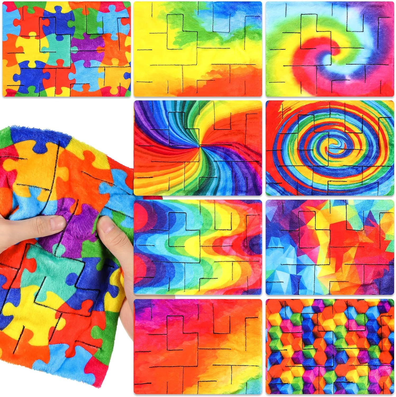 Youyole 9 Pcs Fidget Marble Maze Mat Bulk, Soft Fabric Tactile Sensory Cloth Stress Relief Toys Classroom Calming Corner Reduce Anxiety for Adult Kid Teen School Supplies, 7.8 x 6 Inch(Rainbow Style)